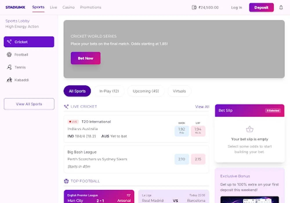 A cricket exchange screen showing pre-match and live in-play odds updating during a match